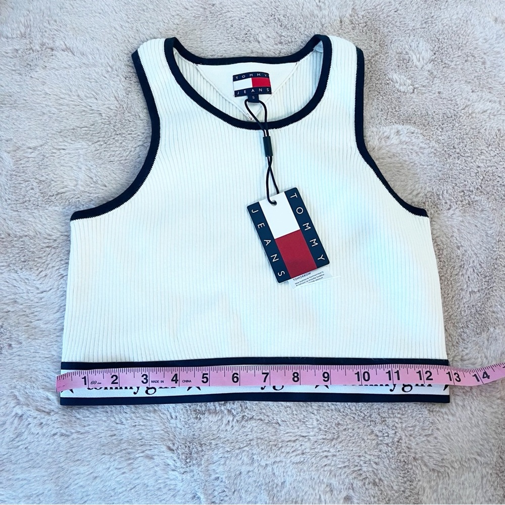 Tommy Hilfiger Tommy Girl White Ribbed Crop Tank with Black Trim - Picture 2 of 11